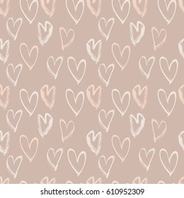 Abstract seamless heart pattern. Ink illustration. beige vector background.