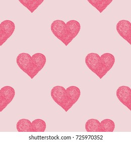 Abstract seamless heart pattern. Ink illustration. Pink hearts background