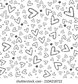Abstract seamless heart pattern. Simple geometric texture. Background for Valentines day. Modern vector monochrome ornament for wrapping paper.