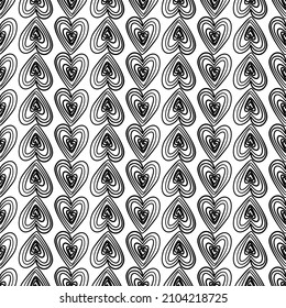 Abstract seamless heart pattern. Simple geometric texture. Background for Valentines day. Modern vector monochrome ornament for wrapping paper.