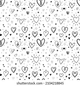 Abstract seamless heart pattern. Simple geometric texture. Background for Valentines day. Modern vector monochrome ornament for wrapping paper.