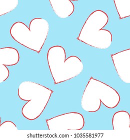 Abstract seamless heart pattern. Vector, minimalist white hearts on light blue background