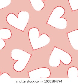 Abstract seamless heart pattern. Vector, minimalist white hearts on pink background