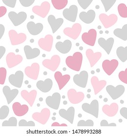 Abstract seamless heart pattern. Vector hand drawn love concept illustration. Pink love doodle background with hearts. Wrapping paper, textile, wallpaper, kids interior design idea