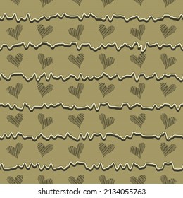 Abstract seamless heart and rough line pattern vector graphic illustration.