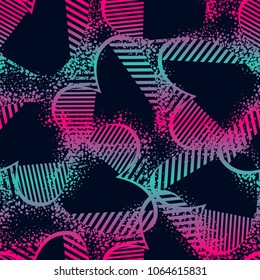 Abstract seamless hearts pattern. Grunge urban repeated backdrop for girl, fashion textile, wrapping paper. Romantic wallpaper. Bright gradient colors. teenagers style.  geometric elements