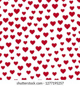 Abstract seamless hearts pattern. Valentine's day  vector design with hearts. Red hearts on white background. Can be used for wallpaper, cover fills, web page background, surface textures