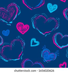 Patrón de corazones sin fisuras. San Valentín repetía el adorno. Papel de envoltura en textura gruesa.