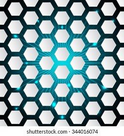 Abstract seamless hexagon pattern background with 3d and bursting effect