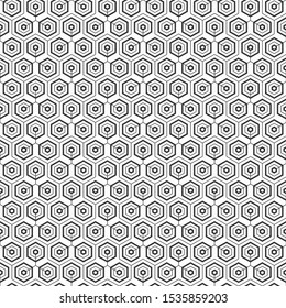 Abstract seamless hexagons pattern. Modern stylish texture. Small hexagons connected with lines. Repeating geometric tiles with triple elements. Vector monochrome background.