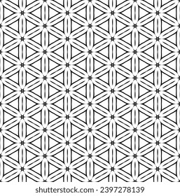 Abstract Seamless Hexagons and Triangles Pattern. Black and White Texture. Vector Art.