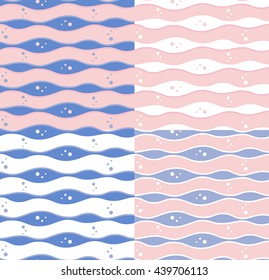 Abstract seamless horizontal wave pattern, rose quartz and serenity colors illustration vector.