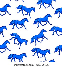 Abstract seamless horses pattern. blue knight on white background. Wild animal wallpaper. nature repeated backdrop for boys, girls, textile, clothes,  wrapping paper. 