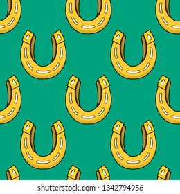 Abstract seamless horseshoe pattern for girls, boys, clothes. Creative vector pattern with horseshoe, clover leaf. Funny wallpaper for textile and fabric. Fashion horseshoe pattern style for kids