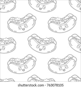Abstract seamless hot dog pattern for girls or boys. Creative vector background with hot dog, sausage. Funny wallpaper for textile and fabric. Fashion hot dog style. Monochrome, black, white picture