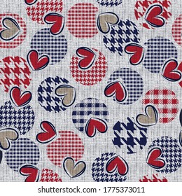 Abstract seamless hounds tooth  heart pattern on textures