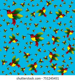 Abstract seamless hummingbird pattern for girls or boys. Creative vector background with hummingbird, colibri. Funny wallpaper for textile and fabric. Fashion colibri style. Colorful bright picture
