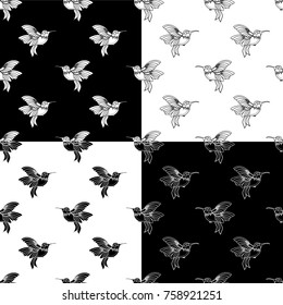 Abstract seamless hummingbird pattern for girls or boys. Creative vector background with hummingbird, birds. Funny wallpaper for textile and fabric. Fashion birds style. Monochrome bird picture