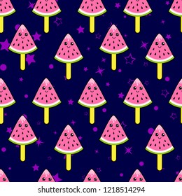 Abstract seamless ice cream pattern. Creative vector kids background with ice cream, cute eyes, cactus, stars, rainbow. Funny kids pattern for textile and fabric. Fashion ice cream pattern style.