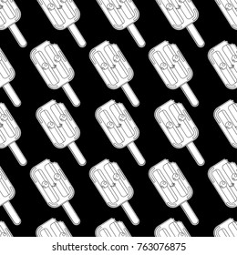 Abstract seamless ice cream pattern for girls or boys. Creative vector background with ice cream, cute eyes. Funny wallpaper for textile and fabric. Fashion style. Monochrome, black, white picture