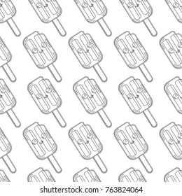 Abstract seamless ice cream pattern for girls or boys. Creative vector background with ice cream, cute eyes. Funny wallpaper for textile and fabric. Fashion style. Monochrome, black, white picture