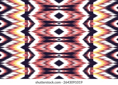 Abstract Seamless Ikat Pattern Design Red Yellow White and Black Zigzag Texture Background for Textile Print
