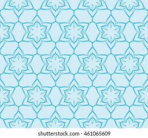 Abstract seamless illustration of the flower theme in blue tones. For background greeting cards, interior design, printing, textile industry. Vector.