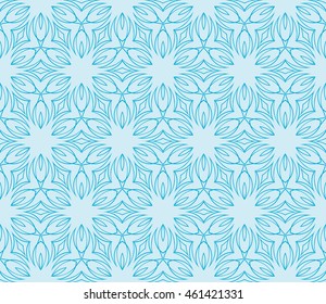 Abstract seamless illustration of the flower theme in blue tones. For background greeting cards, interior design, printing, textile industry. Vector.