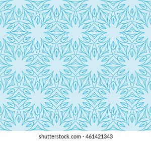 Abstract seamless illustration of the flower theme in blue tones. For background greeting cards, interior design, printing, textile industry. Vector.