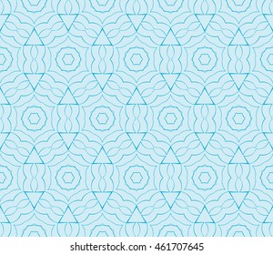 Abstract seamless illustration of the flower theme in blue tones. For background greeting cards, interior design, printing, textile industry. Vector.