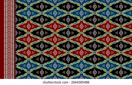 Abstract seamless  indian kurti front side border neck  panel geometric patoda Bandhani background design