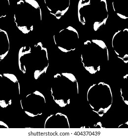 Abstract seamless ink pattern on black background. Creative  artistic surface pattern design. Hand drawn modern round texture