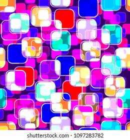 Abstract Seamless Iridescent Pattern with Rounded Squares. Colorful Spotted Mesh Structural Texture. Vector Illustration