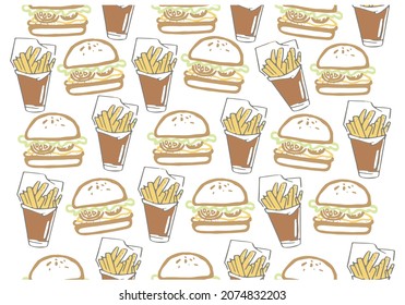 Abstract Seamless With Junkfood Illustration, Vector, Background Or Textile.