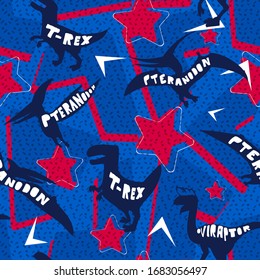 Abstract seamless Jurassic period predators. Dino repeat ornament for boy textile, sport clothes, wrapping paper. 
