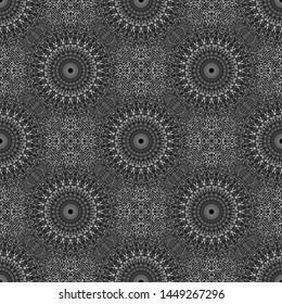 Abstract seamless kaleidoscope mandala mosaic pattern background - floral monochrome elegant vector art graphic