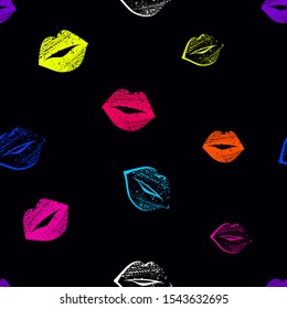 Abstract seamless kisses pattern. Funny fashion colorful repeated print fortextile, clothes, wrapping paper.