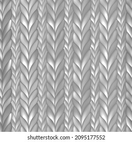 Abstract seamless knitted pattern. Grey realistic knit texture, merino wool fabric. Monochrome repeating winter design. Modern minimalist stylish ornament. Vector background for textile, card.