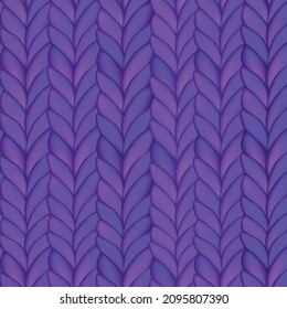 Abstract seamless knitted pattern. Violet realistic knit texture, merino wool fabric. Monochrome repeating winter design. Modern minimalist stylish ornament. Vector background for textile, card.