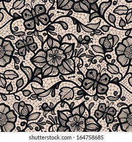 Abstract seamless lace pattern with flowers and butterflies. Infinitely wallpaper, decoration for your design, lingerie and jewelry. Your invitation cards, wallpaper, and more.