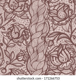 Abstract seamless lace pattern with flowers and leaves. Infinitely wallpaper, decoration for your design, lingerie and jewelry. Your invitation cards, wallpaper, and more.