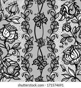 Abstract seamless lace pattern with flowers and butterflies. Infinitely wallpaper, decoration for your design, lingerie and jewelry. Your invitation cards, wallpaper, and more.