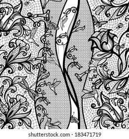 Abstract seamless lace pattern with flowers and butterflies. Infinitely wallpaper, decoration for your design, lingerie and jewelry. Your invitation cards, wallpaper, and more.