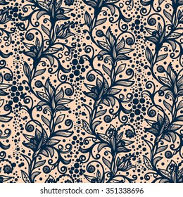 Abstract seamless lace pattern with flowers and butterflies. Infinitely wallpaper, decoration for your design, lingerie and jewelry. Your invitation cards, wallpaper, and more.