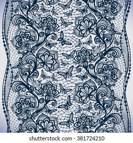 Abstract seamless lace pattern with flowers and butterflies. Infinitely wallpaper, decoration for your design, lingerie and jewelry. Your invitation cards, wallpaper