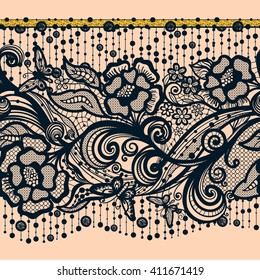 Abstract seamless lace pattern with flowers and butterflies. Infinitely wallpaper, decoration for your design, lingerie and jewelry. Your invitation cards, wallpaper