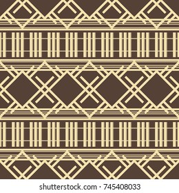 Abstract seamless lattice pattern in brown and yellow colors. Endless geometric vector print