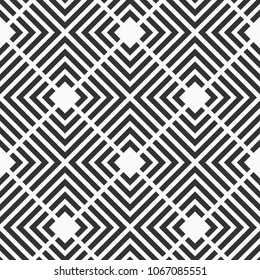 Abstract seamless lattice pattern. Geometric lattice. Modern stylish texture. Repeating geometric rhombuses tiles with stripe elements. Mosaic pattern. Vector monochrome background.