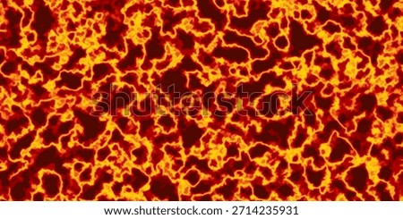 Abstract seamless lava bg top view. Yellow orange and dark brown spots of magma or sun photosphere with boiling plasma. Liquid fire pattern. Vector illustration