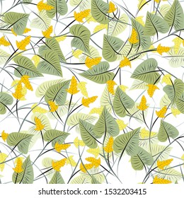 Abstract seamless leafy summer retro style natural fashion print repeat ornamental floral pattern design